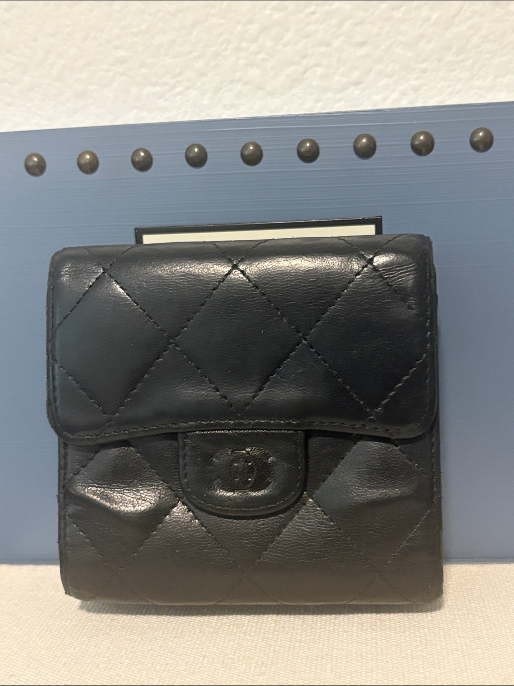 CHANEL Black Compact Quilted Wallet Missing CC